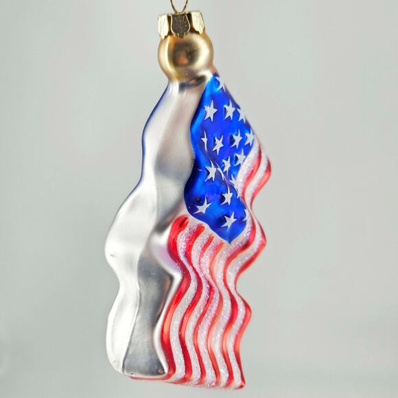Red White Blue American Flag Glass Christmas Ornament USA - Picture 2 of 3